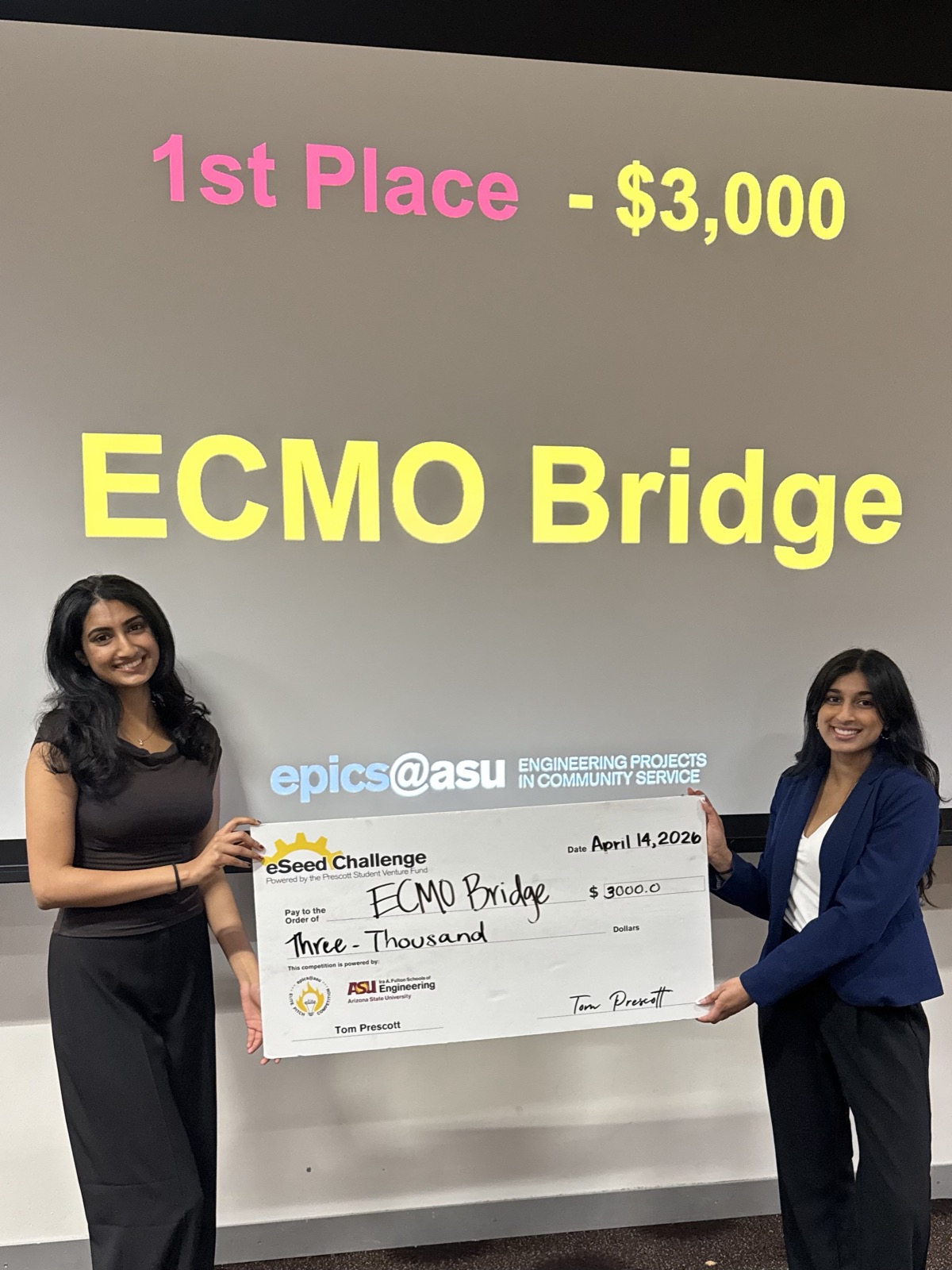 ECMO Bridge team celebrating its first-place eSeed Challenge award